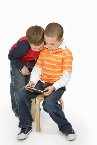 Boys Handheld Video Game White Background — Stock Photo, Image