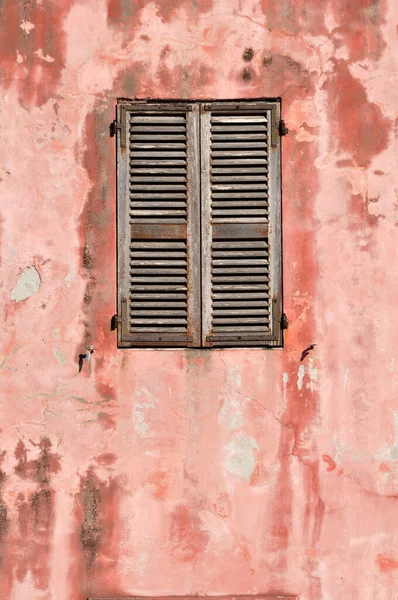 Close Wall Window Closed Shutters Corsica France — Stock Photo, Image