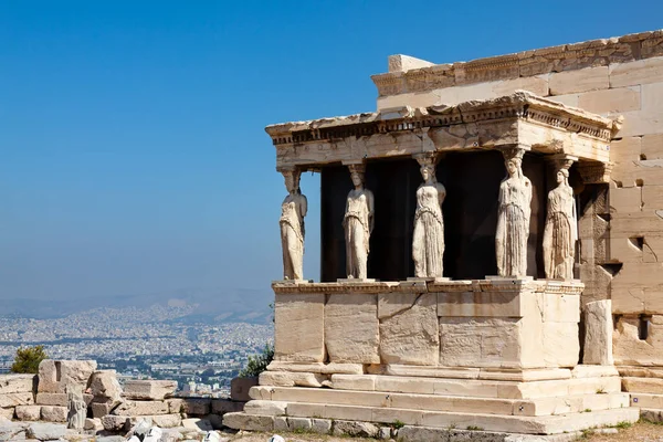 Portyk Karyatidów Erechtheum Akropol Ateny Grecja — Zdjęcie stockowe