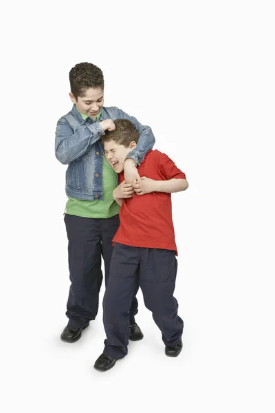 Brüder Spielen Kampf Auf Weißem Hintergrund — Stockfoto