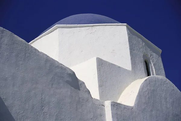 Blue Domed Church Sky Mykonos Greece — стокове фото