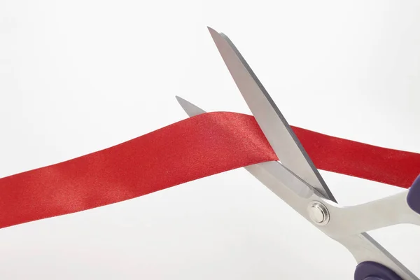 Scissors Cutting Red Ribbon — Stock Photo, Image