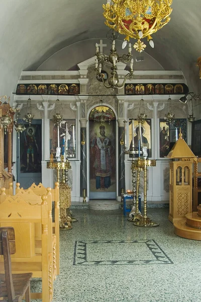 Egyház Belseje Santorini Görögország — Stock Fotó