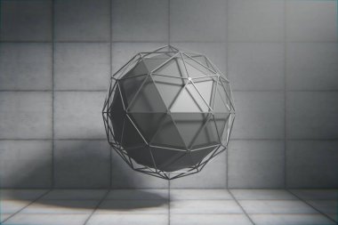 3d arkaplan parlatıcı ürünler geometrik platformlu metalik podyum sahnesi sergiliyor. Yeşil Turuncu Sahne Sergisi Stüdyoda.