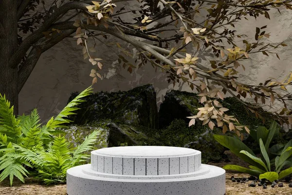 展覧会 ポディウム プレミアム プロダクト 3Dレンダリングのためのパステル ライトの建築背景 — ストック写真