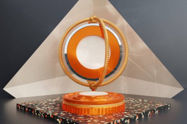 Sahnede turuncu kaidesi olan bir podyum. 3 Boyutlu Hazırlama.