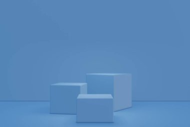 Ürün gösterimi için soyut mavi sahne. Ürün sunumu için boş gösteri. Ürünler için arka plan. Kalıbı düzenle.