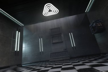 Soyut fütüristik iç mekan. 3d oluşturma