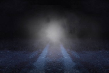 Gece sahnesi dumanlı yol, ay ışığı