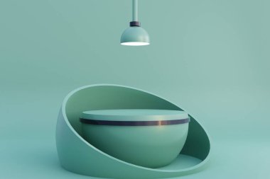 Yeşil stüdyo arka planında 3 boyutlu boş modern podyum. en küçük sahne.