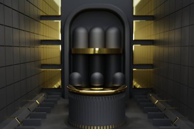 Üç boyutlu arka plan. Ürün sergisi için bilim kurgu sahnesi. Ürün sunumu için boş gösteri. Ürünler için arka plan. Kalıbı düzenle.