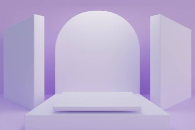 3D görüntüleme, boş alanlı minimal beyaz podyum sahnesi
