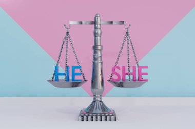 Pankart, web sitesi, illüstrasyon, iniş sayfası, broşür için cinsiyet eşitliği 3d illüstrasyon konsepti. 3d hazırlayıcı