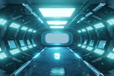 Fütürist uzay gemisi iç mimarisi. 3d oluşturma