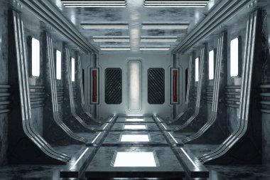 Fütürist uzay gemisi iç mimarisi. 3d oluşturma