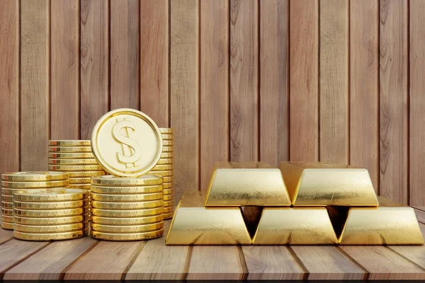 Golden Coins Golden Bars — Stock Photo, Image