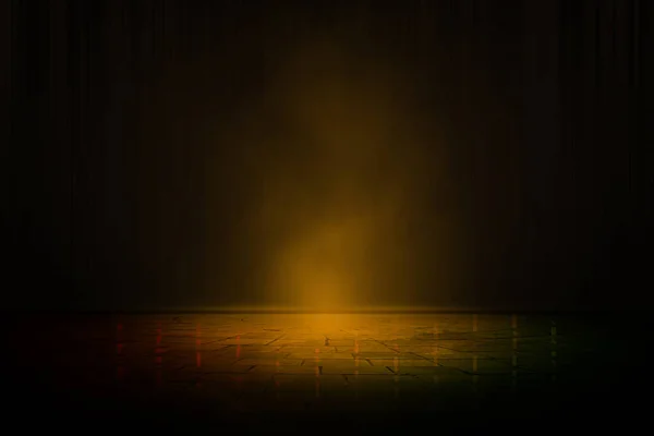 Hintergrund Aus Rauch Und Gelben Lichtern Szene Für Produktpräsentation — Stockfoto