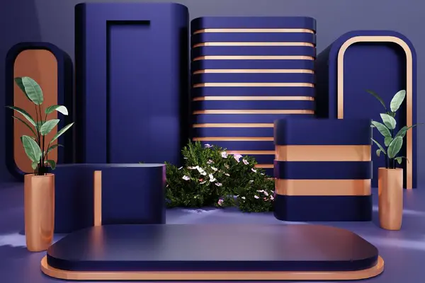 モダンなインテリアデザインの3Dレンダリング 抽象的な表彰台の背景 — ストック写真