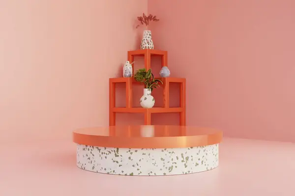 ピンクの背景のプロダクト プレゼンテーションの表彰台の陳列台 Dレンダリング Dイラスト — ストック写真