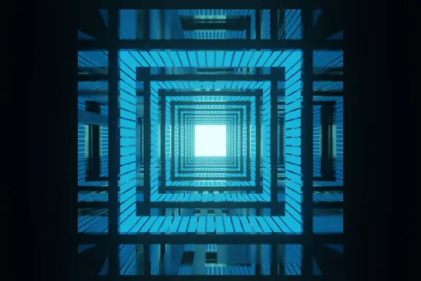 3 d rendering of abstract square blue neon digital fractal background