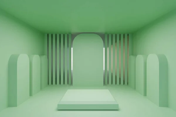 Zelené Pódium Interiér Moderního Pokoje — Stock fotografie