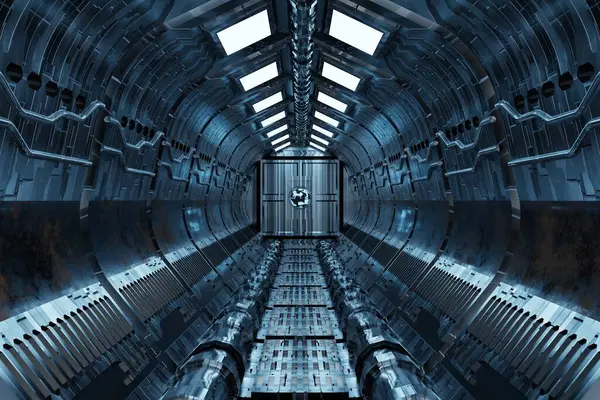 Fütürist uzay gemisi iç mimarisi. 3d oluşturma