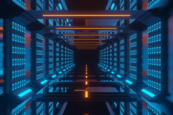 Soyut neon ışıkları olan fütüristik bir arka plan. 3d oluşturma