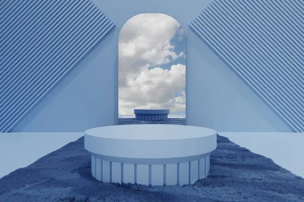 Lege Kamer Met Blauwe Lucht Wolkenachtergrond Abstract Illustratie — Stockfoto