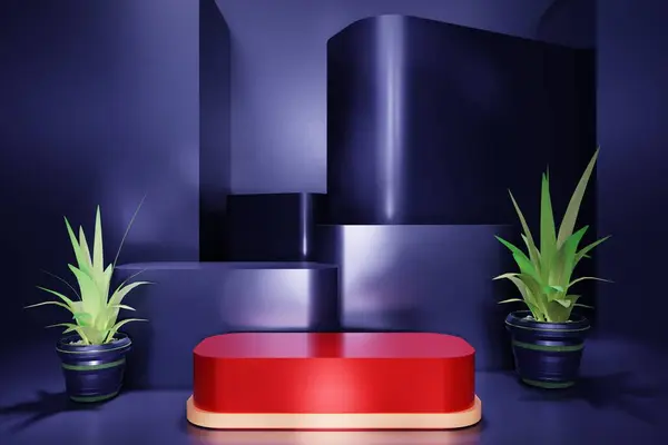 表彰台と緑の植物の3Dレンダリング — ストック写真