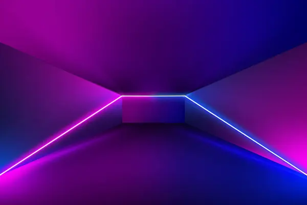 Soyut neon ışıkları olan fütüristik bir arka plan. 3d oluşturma
