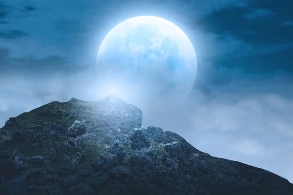 full moon over mountain landscape. 3 d rendering