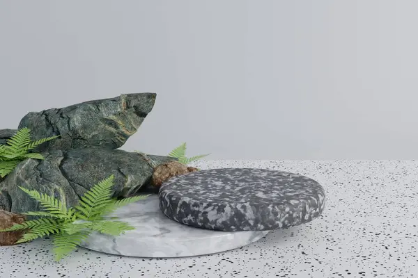 新鮮な緑の海藻と白い背景に灰色の石 — ストック写真