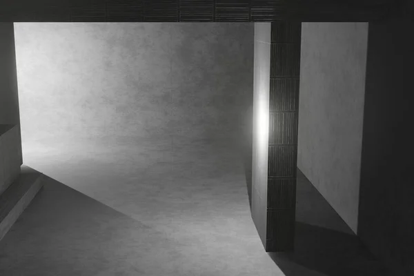 暗いコンクリートの空の部屋 現代建築デザイン 都市テクスチャの背景 レンダリングイラスト — ストック写真