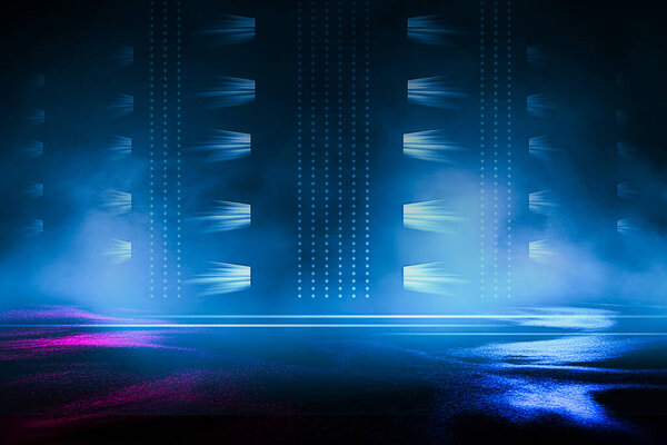 неоновая футуристическая стадия. голубые неоновые линии.