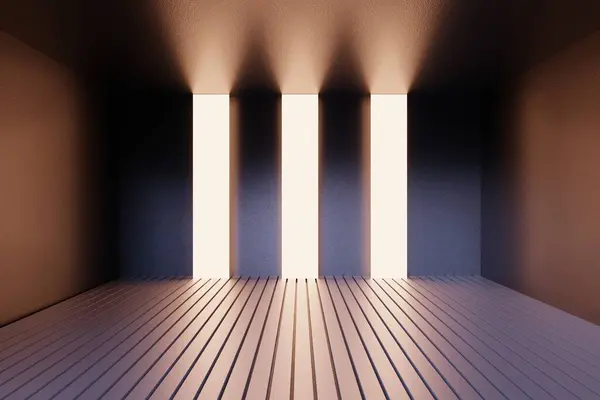 ライトと影のあるモダンな空の部屋の3Dレンダリング — ストック写真