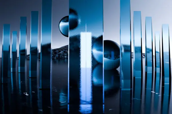 Digitales Komposit Aus Blauem Schwarzem Hintergrund Mit Kugeln Stockbild
