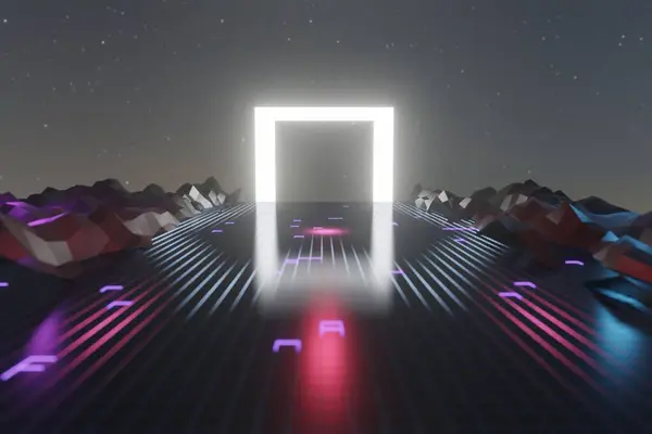Neonlichter Science Fiction Tunnel Rendering lizenzfreie Stockbilder