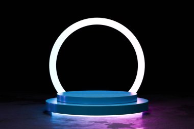 Siyah zemin üzerinde izole edilmiş yıldız simgesiyle parlayan neon ay. vektör.