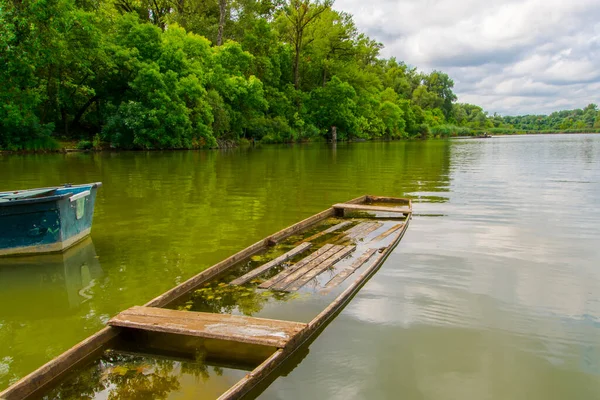 Landscape Tisza River Martely Boats — Stock Photo, Image