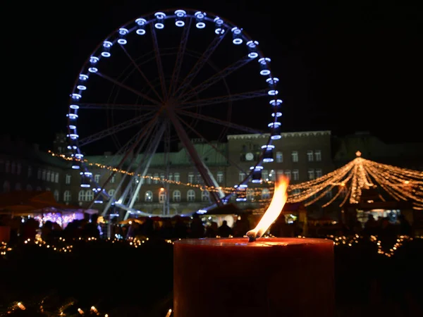 Vela Roda Gigante Noite Advento Praça Dom Szeged 2022 — Fotografia de Stock