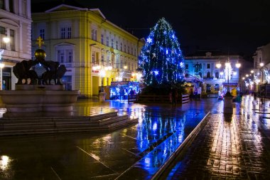SZEGED, HUNGARY - DECEMBER 10. 2022: Christmas tree in the centre of Szeged city in 2022
