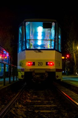 Lighting tram in the city of Szeged at night