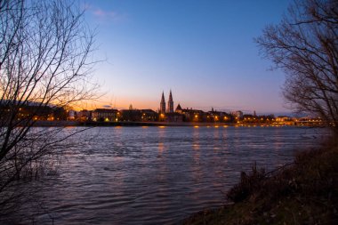 Tisza river in the evening in Szeged in winter
