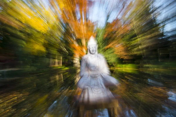 Скульптура Будды Сиддхартхи Гаутамы Озере Осенью — стоковое фото