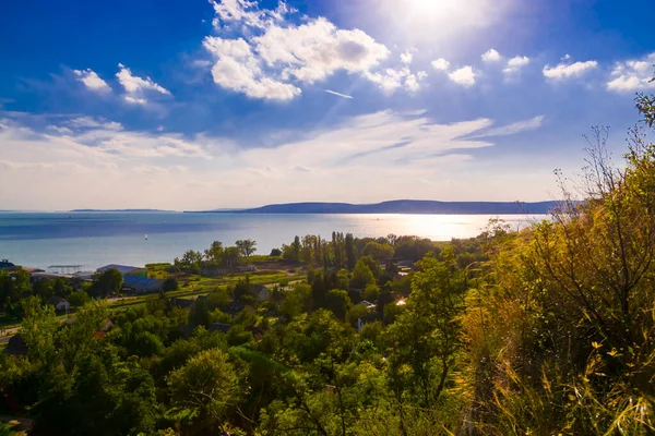Uitzicht Het Balatonmeer Vanaf Heuvel Soos Balatonkenese Hongarije — Stockfoto