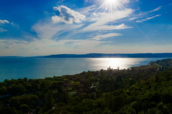 Vista Del Lago Balaton Desde Colina Soos Balatonkenese Hungría — Foto de Stock