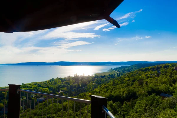 Vista Del Lago Balaton Desde Colina Soos Balatonkenese Hungría — Foto de Stock