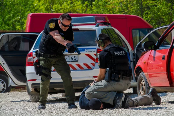 SZEGED, HUNGARY - 23 NİSAN. 2023: Szeged Zoo 'da Polis ve İtfaiye Teşkilatı gününde komando gösterisi