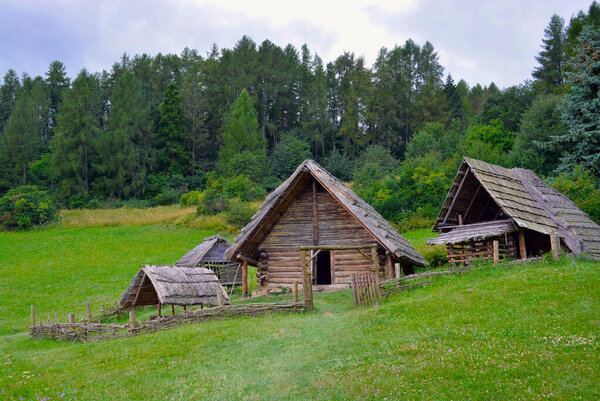 Wooden Celtic house in Archaeological museum Havranok in Slovakia