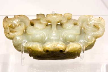 SZEGED, HUNGARY 27 AĞUSTOS. 2023: Szeged 'deki Mora Ferenc Müzesi' ndeki Çin sergisinde leopar başı